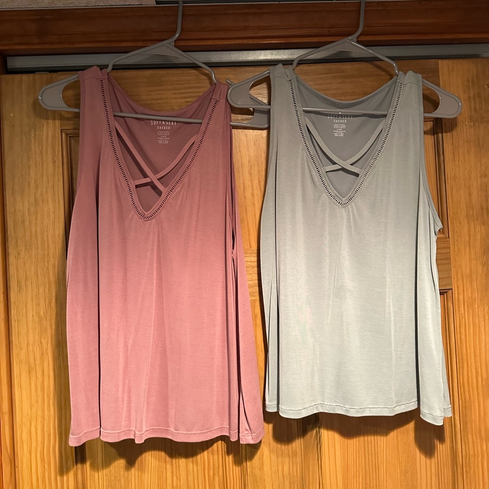 American Eagle Outfitters Pink and Gray Tank Tops